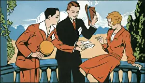Civility: behavior, two gentlemen and a lady, presenting