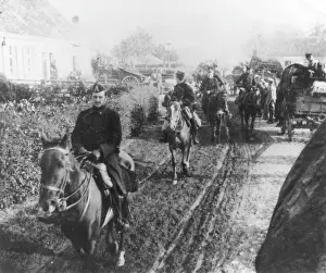 Halted: Belgian cavalry passing through Sommergem, WW1