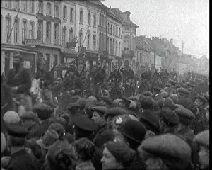 Retreating: Belgian Cavalry Retreating Along A Crowd Lined Street