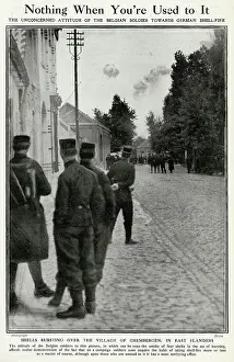 Unconcerned: Belgian soldiers watching German shell fire, WW1