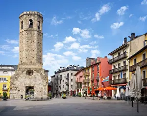 Girona: Bell tower, Placa dels Herois, Puigcerda, Catalonia, Spain