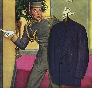 Expensive: Bellhop holding Expensive Suit