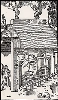 Operated: Bellows operated by a camshaft, supplying draught