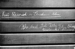 Tilly: Bench with names of missing people in Cologne, 1943