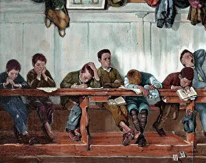 Boring: Bench of punished in a school. Engraving, 1884