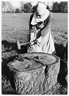 Wedges: Benedictine nun chopping firewood, St Cecilia's Abbey