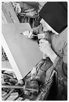 Sculptress: Benedictine nun inscribing stone, Minster Abbey, Kent