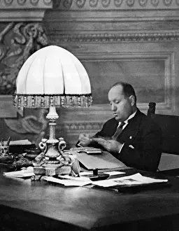 Workroom: Benito Mussolini in his workroom in Rome, 1928