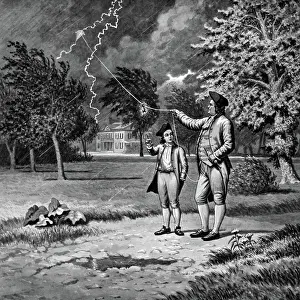 Capacitor: Benjamin Franklin Kite and Key Electricity Experiment During