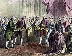 Middle Aged: Benjamin Franklin Being Presented as Ambassador to