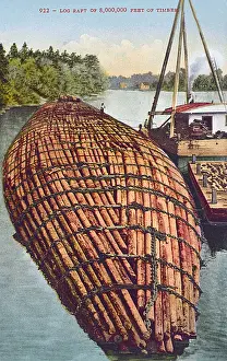 Logging: Benson log raft - Columbia River, USA