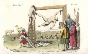 Ferrario: Berber executioner torturing and killing an escaped slave