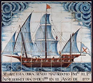 1779: Bergantina. Ceramic panel. 1779. Spain