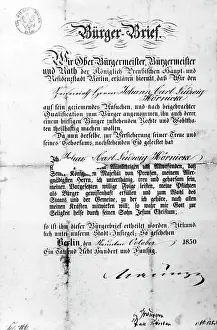 Citizen: A Berlin certificate of citizenship, 1850