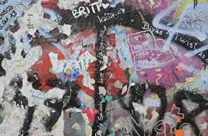 Vandalised: Detail of the Berlin Wall covered in graffiti