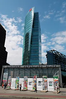 Reunification: Berlin wall display and skyscraper, Germany