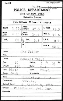 Forensic: Bertillon Card, 1910, 2 of 2