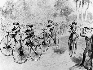 Cheer: Bicycle race in Paris, 1869