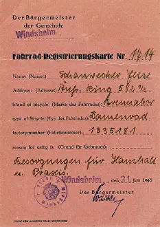 Post War: Bicycle register card