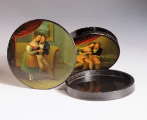 Intercourse: Biedermeier tin with a false bottom with pornographic