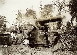 Bunty: Big gun smoking after being fired, Western Front, WW1