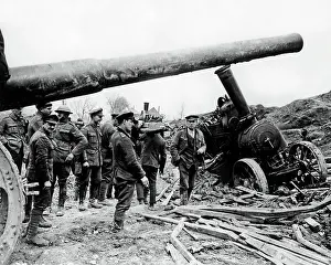 Difficulties: Big gun with tractor in difficulties, Western Front, WW1