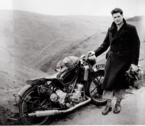 500cc: Biker with his 1938 Scott motorcycle