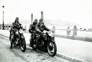 Leathers: Three bikers on their veteran BSA motorcycles