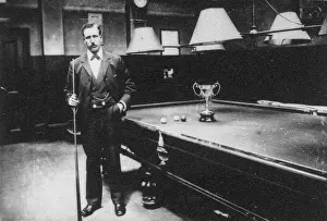 Billiards: Billiards champion with trophy