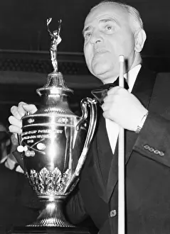 Schaefer: Billiards Champion, Willie Hoppe, with trophy for