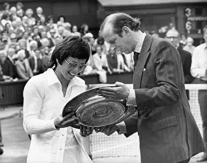 Slam: Billie Jean King with trophy at Wimbledon