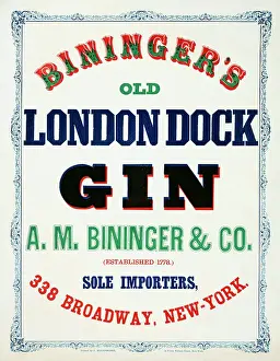 Refreshment: Bininger's old London dock gin, with a scrollwork border