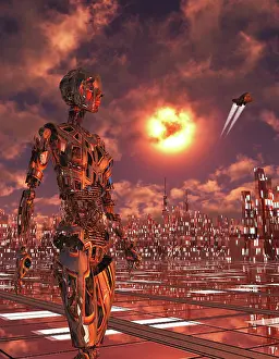 Anthropomorphic: A biomechanical being exploring its exoplanet colony