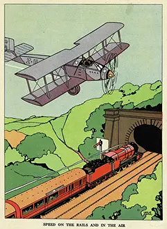 A biplane and a steam train