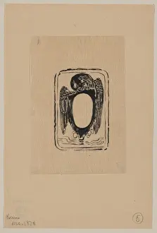 Bookplate: Bird crest or bookplate with opening for text or portrait
