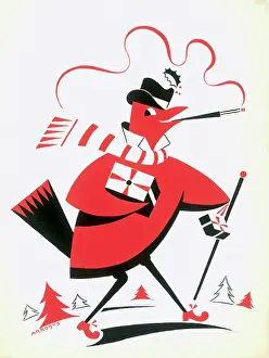 Canes: Bird with Hat and Cane ? two-colour design