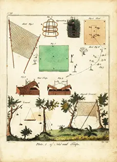 Gentleman And Farmers Dictionary: Bird nets, chest traps, drawnets, 18th century