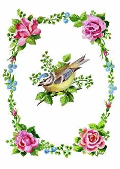 Ockenden: Bird with Roses and Forget-me-nots