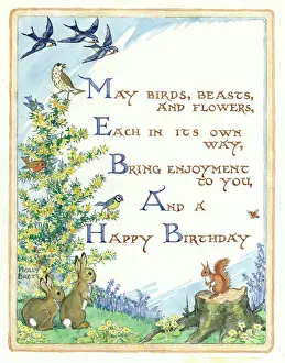 Whimsical: Birds and animals birthday card