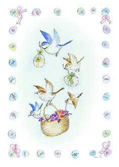 Wrens: Birds carrying Easter eggs
