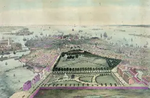 C1850: Bird's eye view of Boston