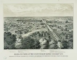 C1876: Birds eye view of the centennial buildings and grounds