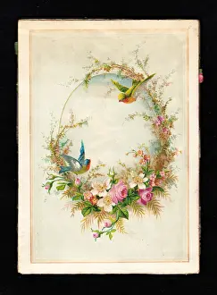 Rosebud: Birds and flowers on a greetings card