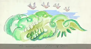 Treetops: Four birds flying over treetops