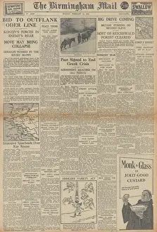 Koniev: The Birmingham Mail front page Red Army advance in Germany