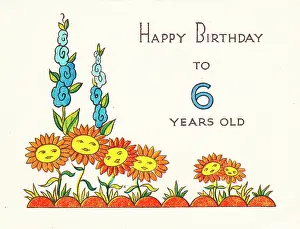 Hollyhocks: Birthday card with flowers, age 6