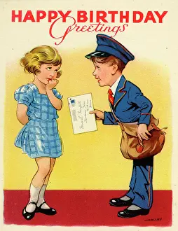 Postboy: Birthday card, girl and postman