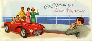 Fifties Style: Birthday card with people and car