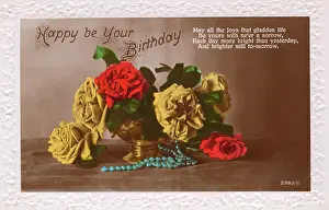 Gill Stoker: Birthday card with red and yellow roses
