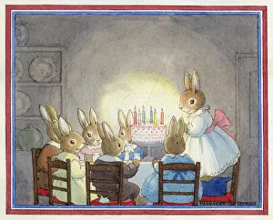Teatime: The Birthday Party -- rabbits round a table